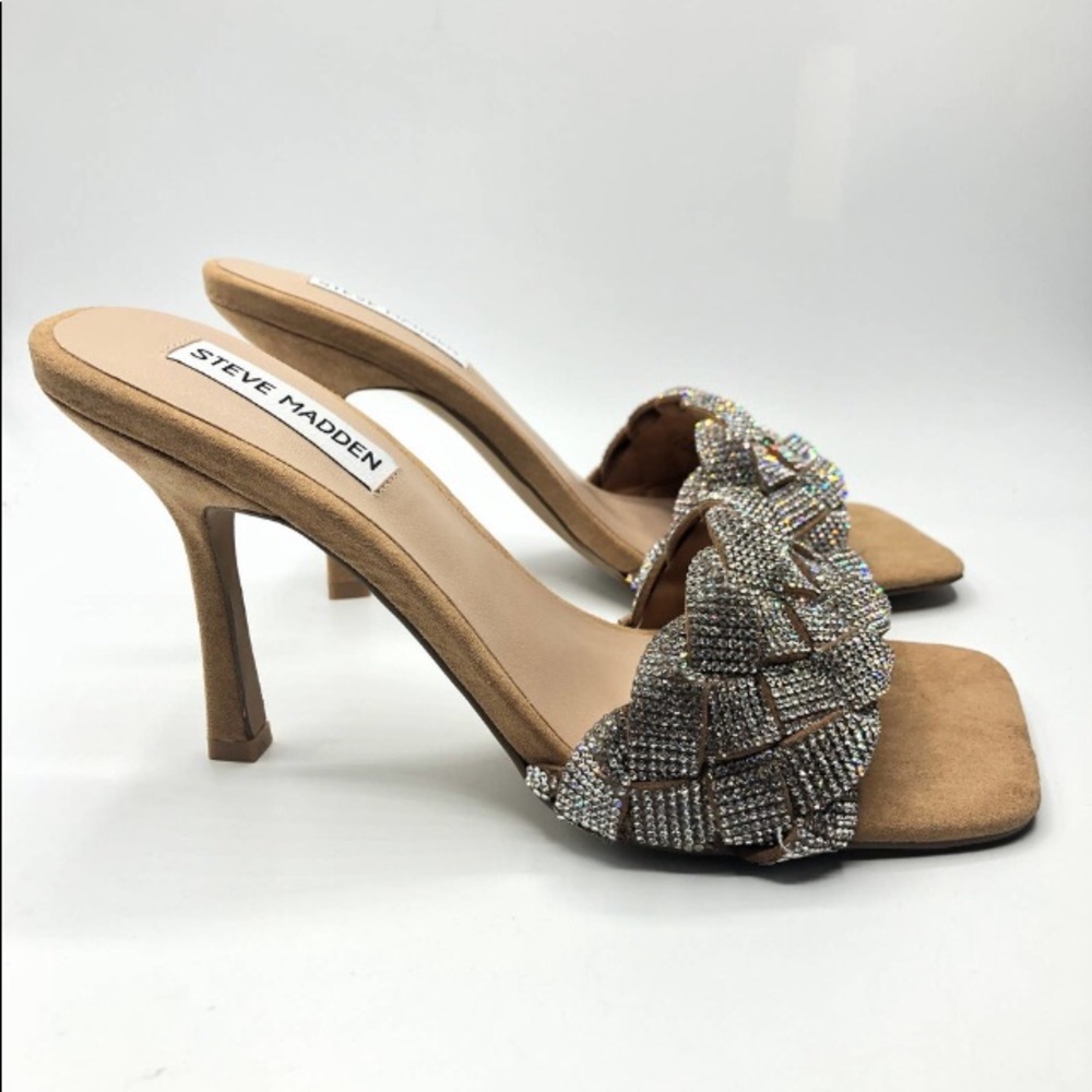 Steve Madden Jazlin Rhinestone Square Open Toe Stiletto Mule Heeled Sandal - Picture 11 of 16